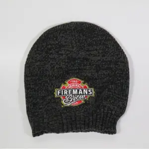 FireMan’s Brew Black/Grey Marbled Beanie – Soft Acrylic Knit Slouchy Hat for Men & Women, One Size