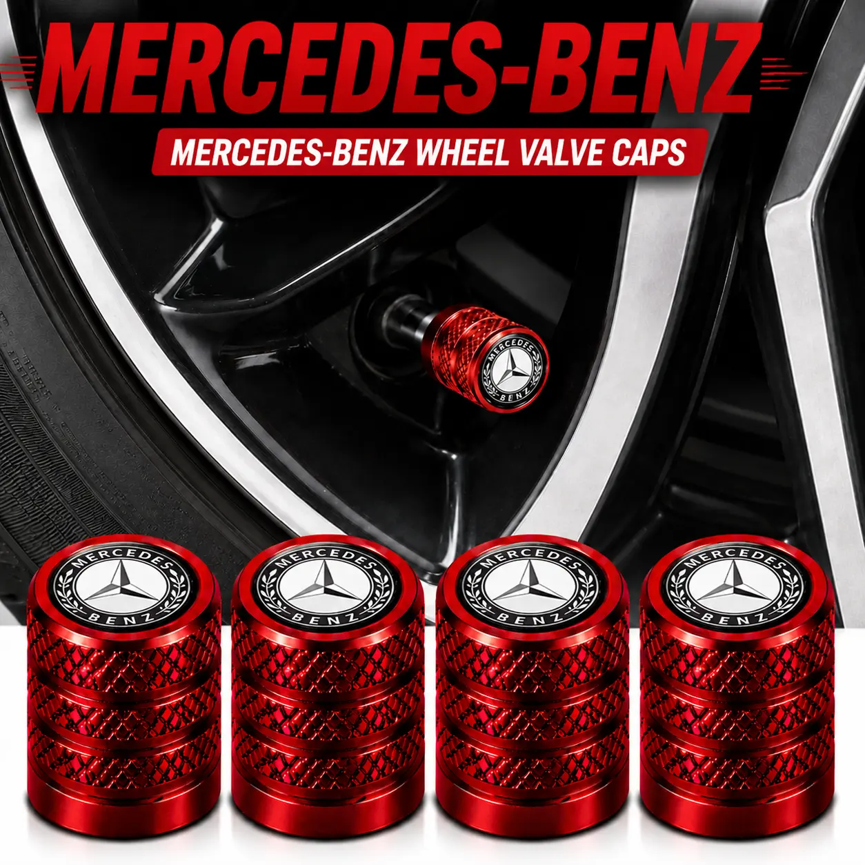 5Pcs Matte Business Aluminum Tire Valve Stem Caps Fit for Mercedes Benz C Class E Class GLC GLE A Class S Class GLA GLB CLA, Understated Design Rubber Seal Anti-Corrosion Luxury Sedan SUV Wheel Valve Cover Parts