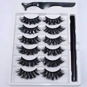 Natural Look Magnetic Lashes Set, False Eyelash Set, 6 Pairs Magnetic Eyelashes with 1 Count Eyeliner & 1 Count Applicator for Stage Makeup, Eyelash Cosmetic Gift