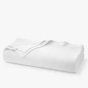 The Company Store Classic Cotton Knit Blanket, White, Twin/Twin XL, Soft & Breathable for All Seasons
