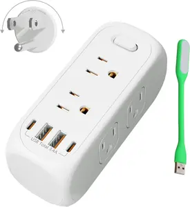 USB Outlet Extender Surge Protector - with Rotating Plug, 6 AC Multi Plug and 4 USB Ports(2 USB C),15A 1875W, 3-Sided Swivel Power Strip Spaced Splitter for Home, Office, Travel