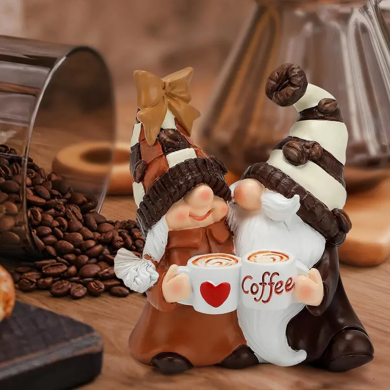 1pcs Coffee Gnome Statue, Cute Collectible Figurines, Ornaments Statues, Decorative Sculptures, Decorative Piece, Resin Decor, Sculpture Desk Decor for Living Room, Cafes, Office Desktop, Study Rooms, Home Decor Ornaments