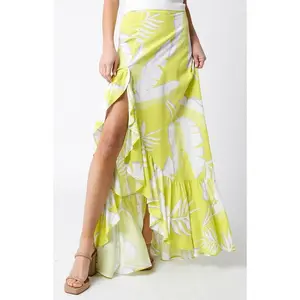 Hildee Floral Cascading Slit Maxi Skirt - Lime