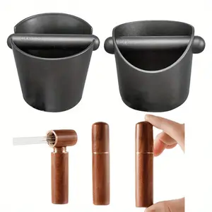 1pc Compact Black Coffee Knock Box with Detachable Knock Bar,Espresso Coffee Stirrer, Stainless Steel Needle Distributor, Coffee Whisk