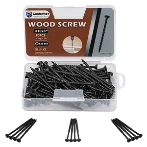 #10x3 Inch Black Wood Screws, 80PCS Phillips Head Self-Tapping Screws for Woodworking Furniture Outdoor Projects