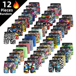 KJFISTMU 12-piece set of men's boxer briefs with random street graffiti prints, breathable cotton boxer briefs, sexy low-rise trunks, tagless underwear, multi-piece set, suitable as a gift, comfortable for fitness and sportswear