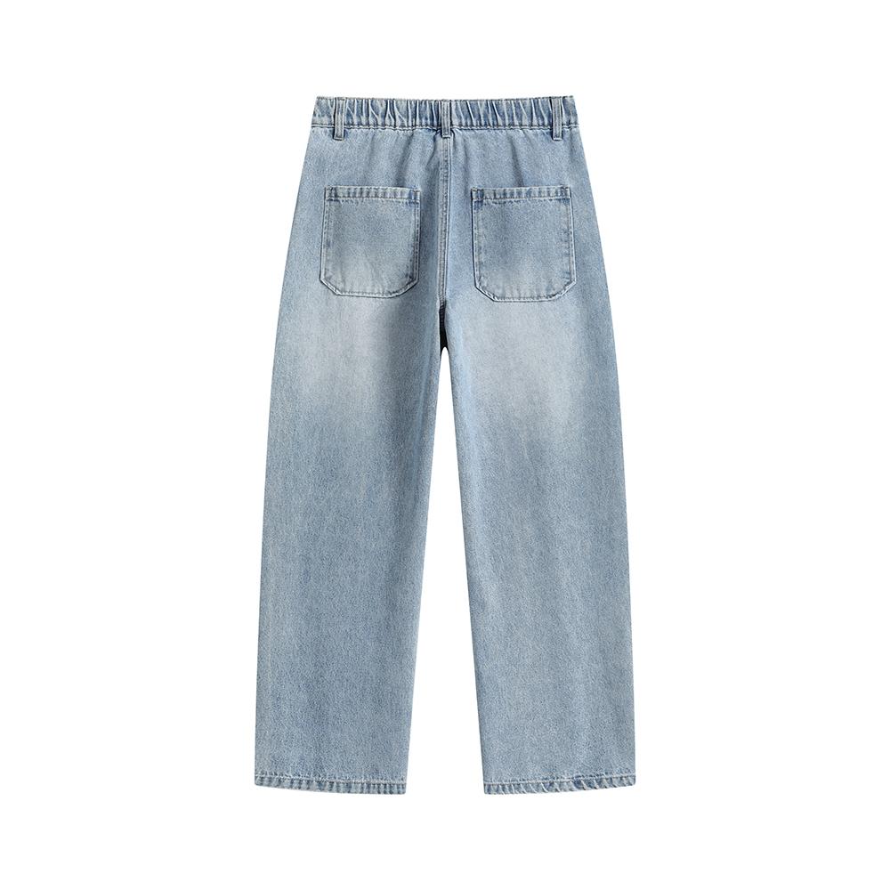 Men’s loose straight-leg jeans for autumn/winter, featuring a patchwork design and retro street style—versatile and easy to match.