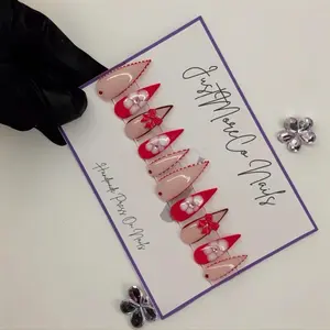 "Ribbon Romance" Press on Nails | Premium Gel-Based | Salon-Quality & Reuseable | 10pc Set