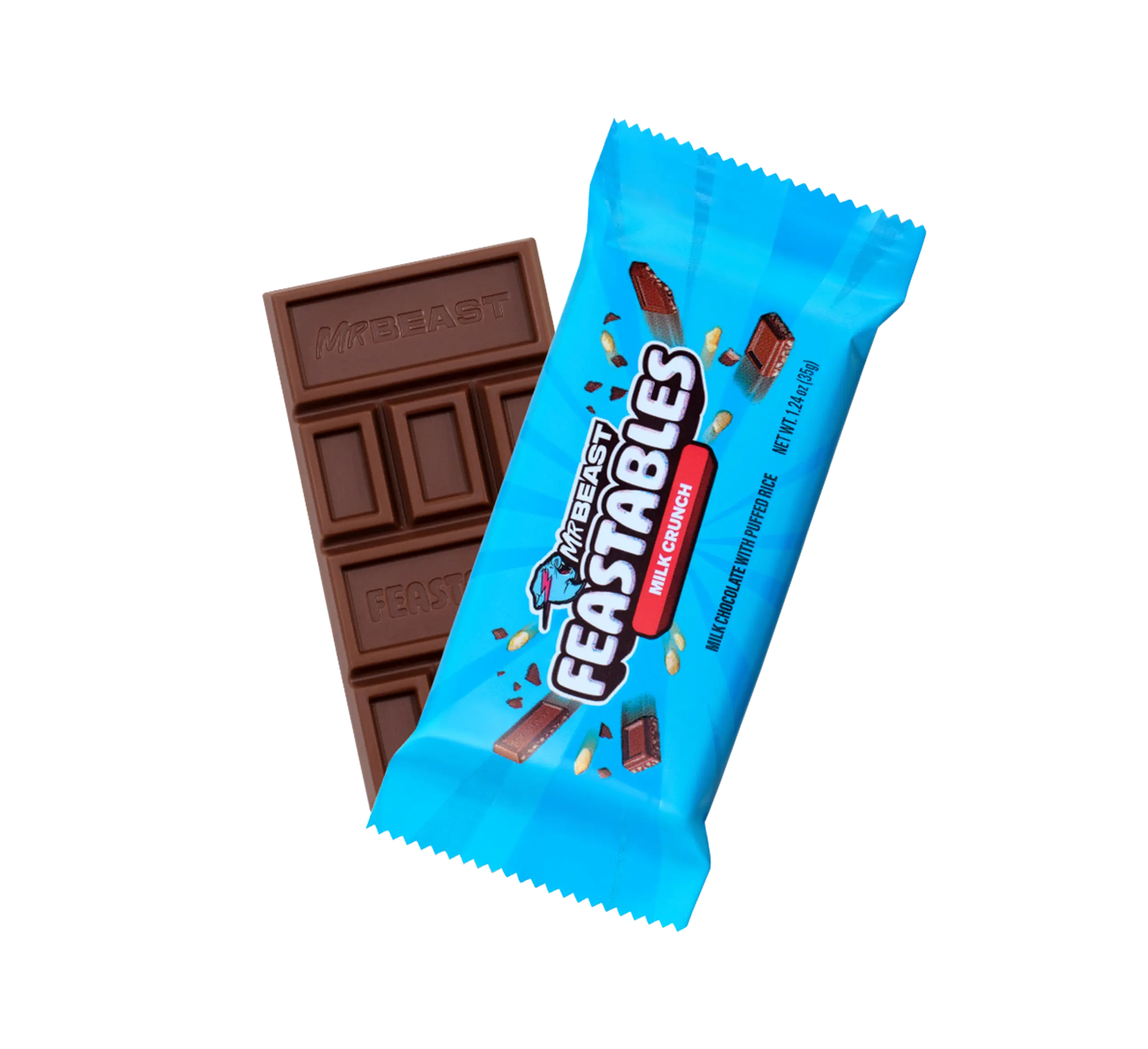 Feastables MrBeast Standard Size Chocolate & Cups (24 Count) - Melt-in-Your-Mouth Cocoa Butter, Ethically Sourced Fairtrade Certified, 35g Bars