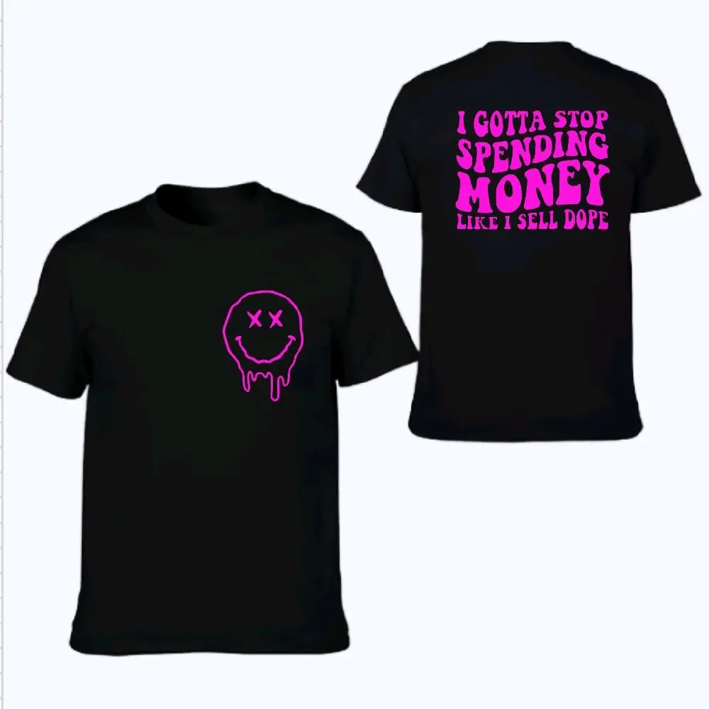 funny shirt I got to stop spending money humor popular trendy retro wavy lettering cute black and pink Short Sleeve T-Shirt