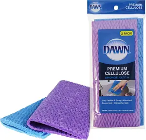 Dawn Premium Cellulose Sponge Cloth 2 Pack Soft Flexible Strong Absorbent 7.1x7.9 Inch Dishwasher Safe Cleaning Cloths for Kitchen & Bathroom