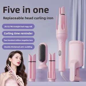 All-in-one curling iron and straightening comb with interchangeable heads, automatic curling iron, large and small curling wands, hair curler, egg roll household items teen girl gifts