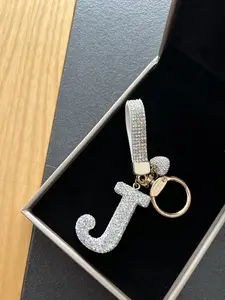 Full-diamond English letter J bag charm