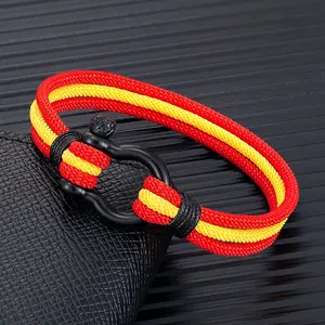 Fashion Men Women Argentina Yellow Flag Multilayer Nautical Rope Bracelet Stainless Steel Boat Shackle Clasp Accessories