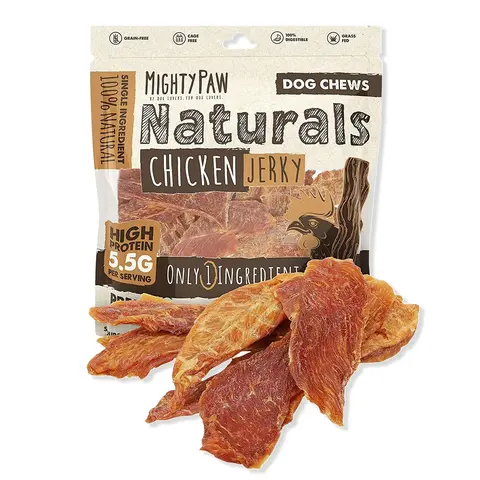 Mighty Paw Naturals Chicken Jerky Dog Treats - Grain-Free High-Protein Snack for Pups, 100% Natural, Cage-Free, Gluten-Free, Chemical-Free, Nutrient-Rich, Low Fat, Mess-Free, Digestible