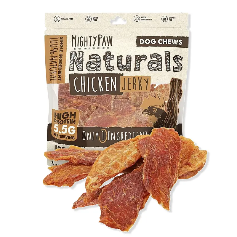 Mighty Paw Naturals Chicken Jerky Dog Treats - Grain-Free High-Protein Snack for Pups, 100% Natural, Cage-Free, Gluten-Free, Chemical-Free, Nutrient-Rich, Low Fat, Mess-Free, Digestible