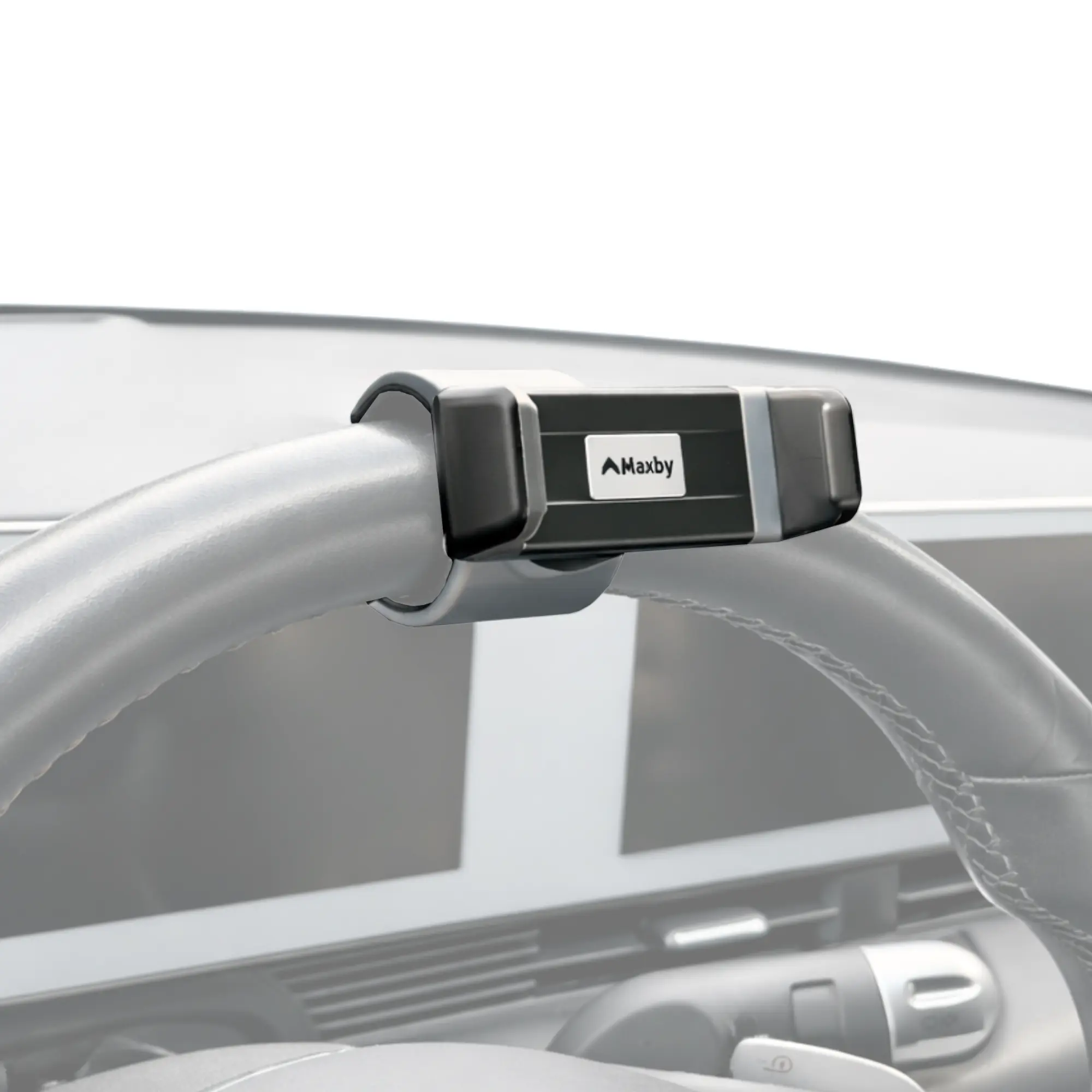 Steering Wheel Phone Holder Mount for Parked Use, Universal Clamp Fits Most Phones, 360° Rotating Adjustable Bracket, Quick Attach Detach, Hands-Free Viewing for Waiting and Meals in The Car