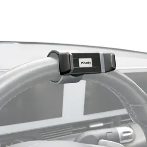 Steering Wheel Phone Holder Mount for Parked Use, Universal Clamp Fits Most Phones, 360° Rotating Adjustable Bracket, Quick Attach Detach, Hands-Free Viewing for Waiting and Meals in The Car