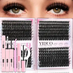 YIDUO 4-Style Eyelash Cluster Kit 60D/80D/Volume + 3D Eyelash Cluster Kit 448 Pieces 10-18mm Cluster Eyelash Extension Kit D-Curl With Lash Bond and Seal, Eyelash Fixer, Lash Remover，Lash Tweezers,Eyelash Brush DIY at home DIY Eyelash Extensions