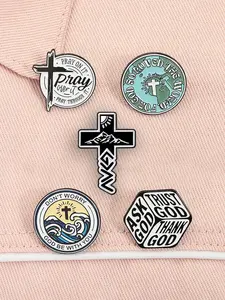 5pcs/set God Be With You Enamel Pins Ask God Tell God Thank God Christian Jesus Religious Quotes Metal Brooches Lapel Backpack Badge Fashion Jewelry Accessories Gifts for Friends