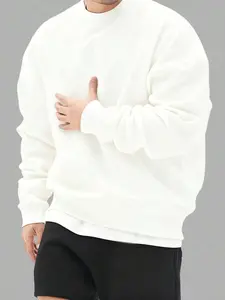 Men's Solid Color Casual Street Loose Fit Crew Neck Sweatshirt, Autumn/Winter