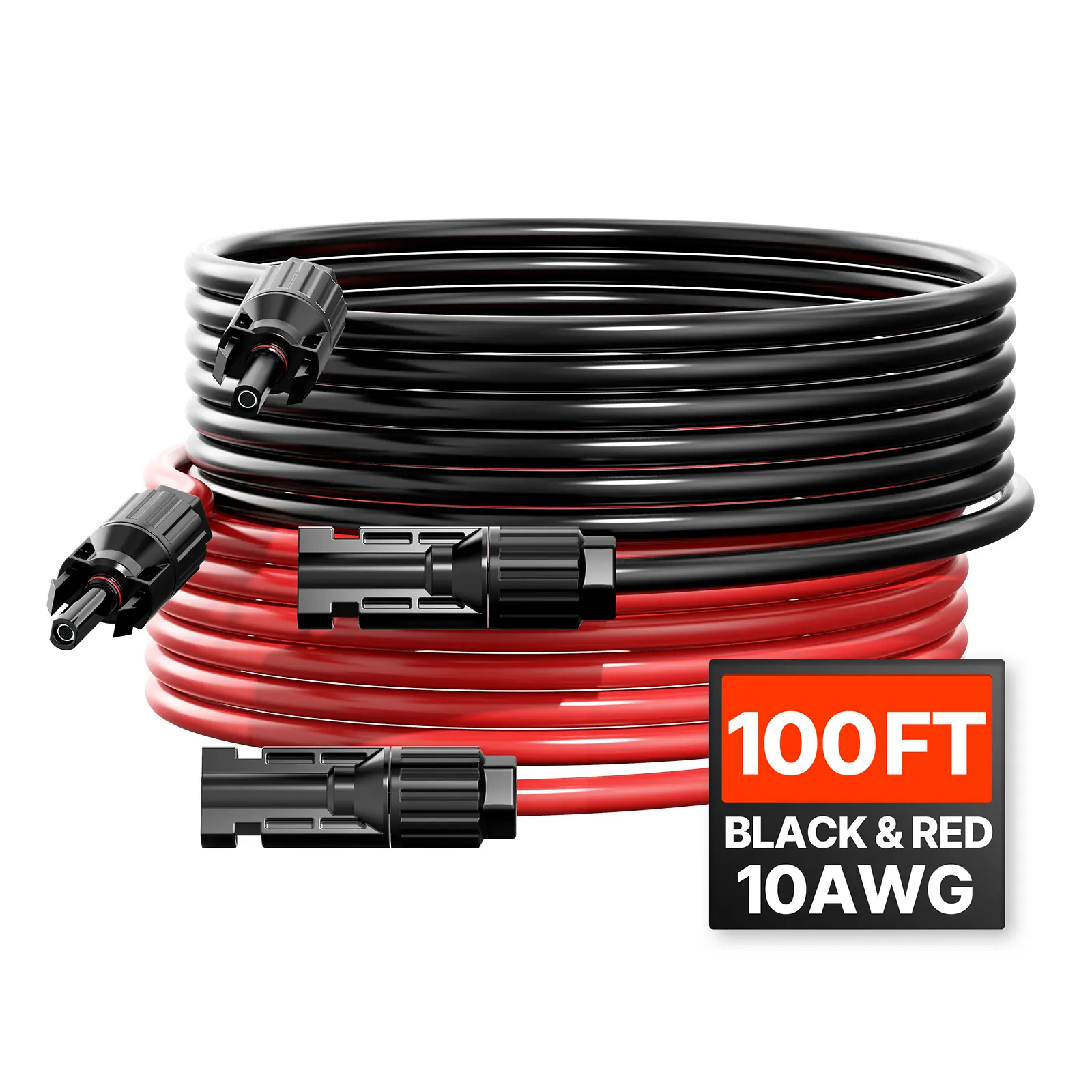 【toolupgrade】VEVOR 2-Piece 100FT 10AWG Low Loss Solar Panel Extension Cable Set (Black + Red), 6mm² IP67 Rated PV Cable with MC4 Snaplock Waterproof Connectors, Outdoor Safe Plug & Play for Home, RV Solar Panels
