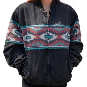 Sterling Bomber Jacket with Aztec Pattern and Zipper Closure for Women