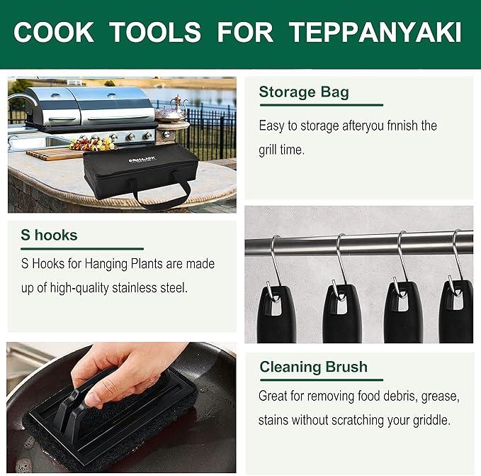 Grilljoy 46PC Griddle Accessories Set with Robust Plastic Handle Stainless Steel Tools for Flat Top Grills Hibachi Teppanyaki BBQ Utensils Complete Kit kitchen gadgets kitchen items kitchen accessories grills Sturdy