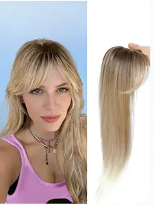 🔥 Instantly Fix Thinning Hair! Ombre Light Brown Straight Hair Topper with Bangs | Premium Kanekalon Synthetic | Clip-In for Natural Volume & Seamless Blend | Perfect for Daily Wear!