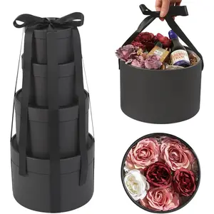 Round  Boxes with Lids Set of 4, Luxury  Boxes with Ribbons Assorted Sizes, Nesting Gifts Boxes  Arrangements, Bridesmaid, Proposal, Wedding, Birthday, Party (Matte Black)