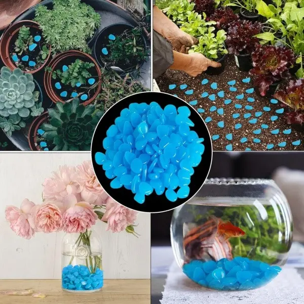 200 Glow-in-the-Dark Pebbles, Luminous Blue Cobblestones for Home Garden Walkway, Aquarium Fish Tank Decor & Plant Pot Bonsai Vase Filling (Outdoor Holiday Nativity Scene Supplies)