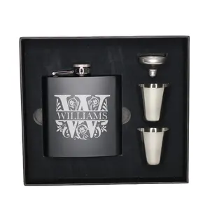 Personalized Matte Black Flask Set with Shot Glasses