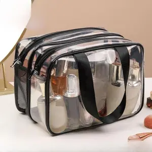 Transparent Waterproof Large Capacity Cosmetic Bag,PVC Double-Layer Portable Wash Bag | Travel Toiletry Organizer for Skincare & Makeup