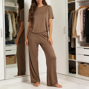 Casual Solid Color Loose Women's Pajama Set Sleepwear for  Matching Homewear Sleepwear  homewear, soft and comfortable daily pajimas Knit Loungewear Set Ribbed Oversized Valentine’s Pajamas Set Womenswear Boxy Breathable  Pjs