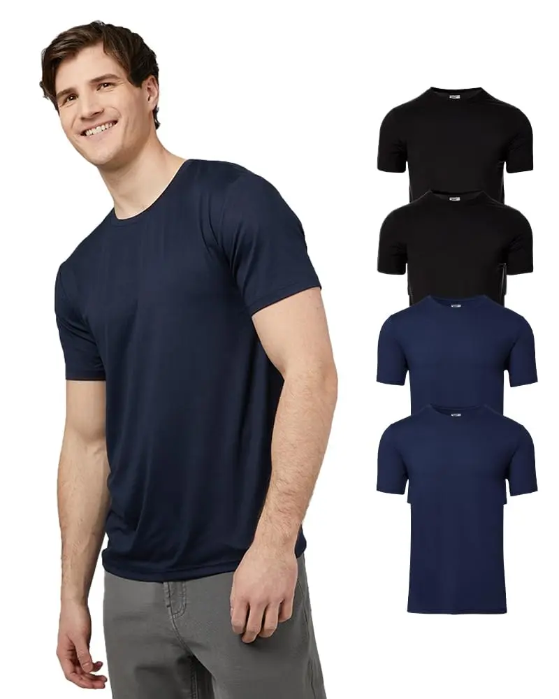 32 Degrees Mens 4 Pack Cool Crewneck T-Shirt | Anti-Odor | Quick Drying | 4-Way Stretch, 2 Black/ 2 Navy, Large