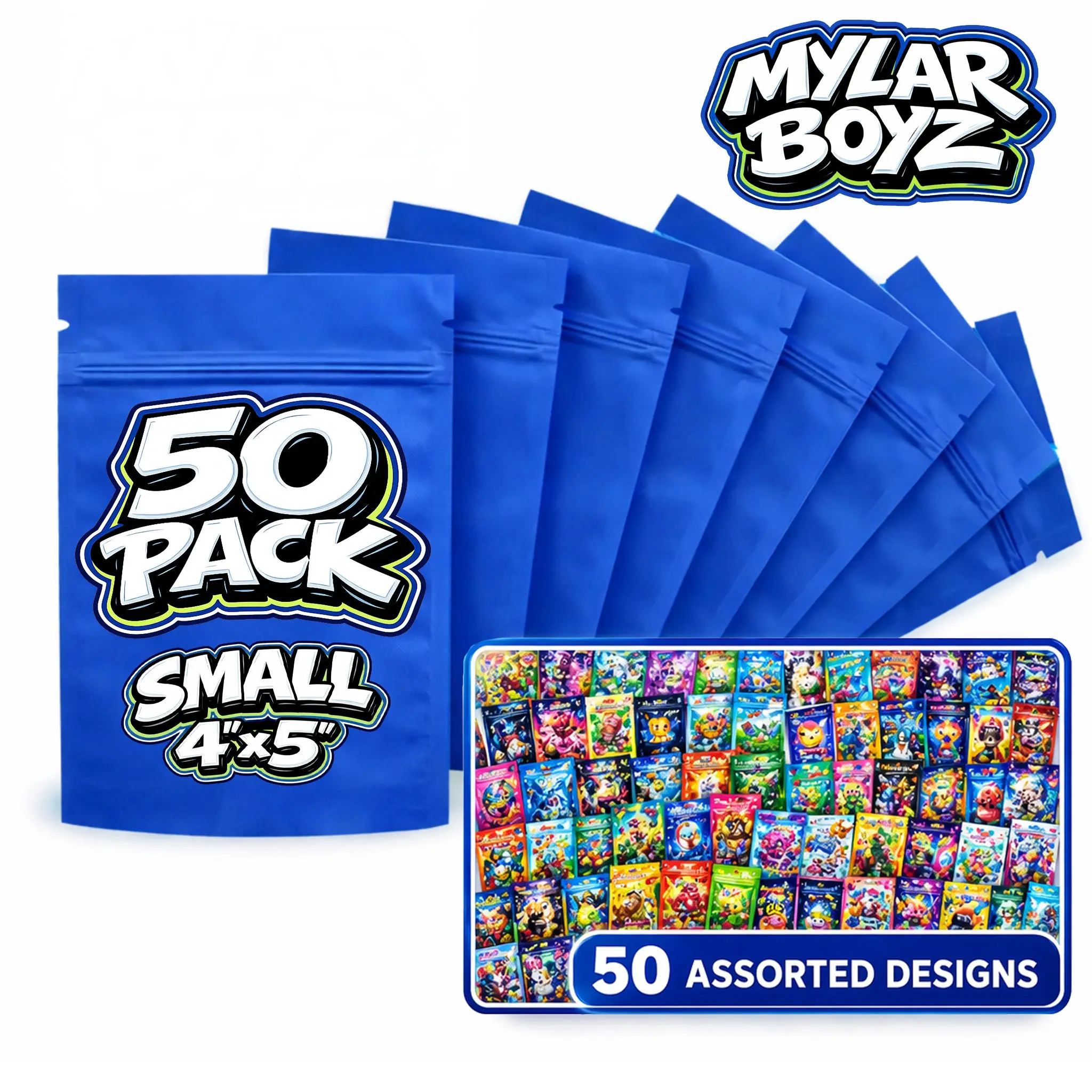 50 Pack Small (4inx 5in) Zip Bags Packaging Bundle – Assorted Designs