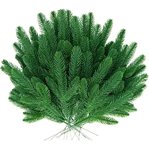 100 count Artificial Pine Branches Realistic Christmas Greenery Stems Evergreen Pine Branches for Decorating Pine  Christmas Indoor  Decor