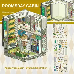 3 Sheets End-Of-The-World House Scene 3D Stickers Creative DIY Decorative Survival Puzzle Handmade Craft Kit for Kids & Adults