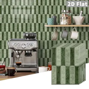 10 PCS GST Sage Green Vertical Striped PE Crystal Foam Tile Stickers, Waterproof Oil-Proof Anti-Collision Self-Adhesive Wall Decals for Kitchen Bathroom Ceiling Old Wooden Boards