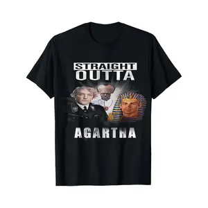 Women's Black Shortsleeve Graphic T-Shirt - Straight Outta Agartha Officer Pope Pharaoh Print Streetwear Top, Casual Unisex Summer Wear, Graphic T Shirts