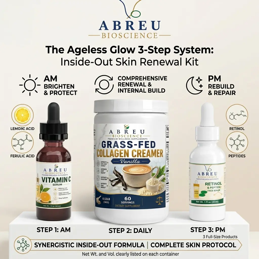 Anti-Aging Beauty Supplement Skincare Kit - Vitamin C Serum, Retinol Serum, Grass-Fed Collagen