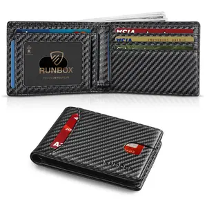 【RunBox】 Wallets for Men - Slim RFID Leather Credit Card Holder for 6-11 Cards, Minimalist Thin Wallet with ID Window & Cash Slot,Front Pockt Carteras Para Hombres, Birthday Gifts for Men | Slim, RFID Blocking, Premium, Front Pocket, Gift Box outdoo