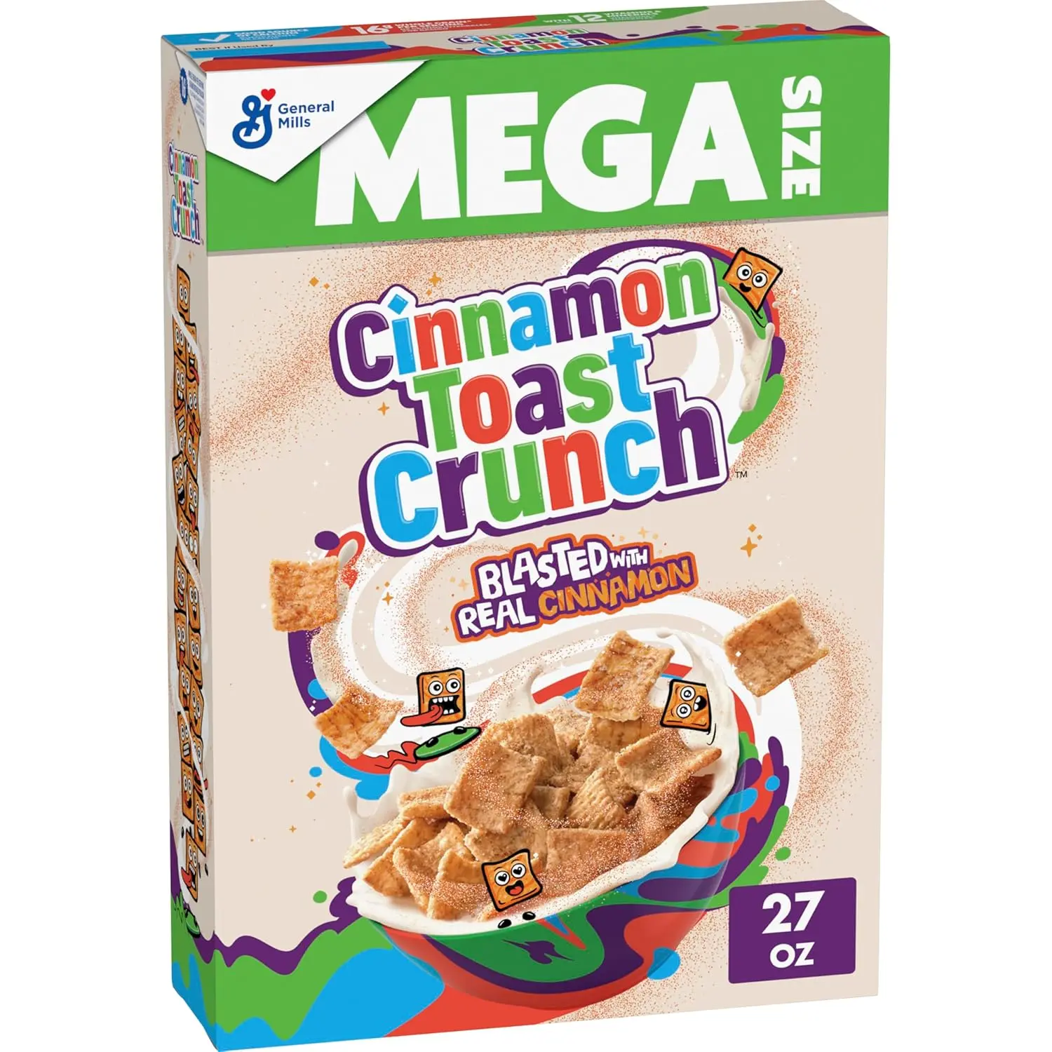 Cinnamon Toast Crunch Breakfast Cereal - Crispy, Sugar-Sweetened Rice-Infused Instant Food for Milk Pairing, 27 oz (1.69 lb) Mega Size, 1.69 Pounds
