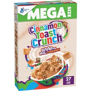Cinnamon Toast Crunch Breakfast Cereal - Crispy, Sugar-Sweetened Rice-Infused Instant Food for Milk Pairing, Mega Size 27 oz