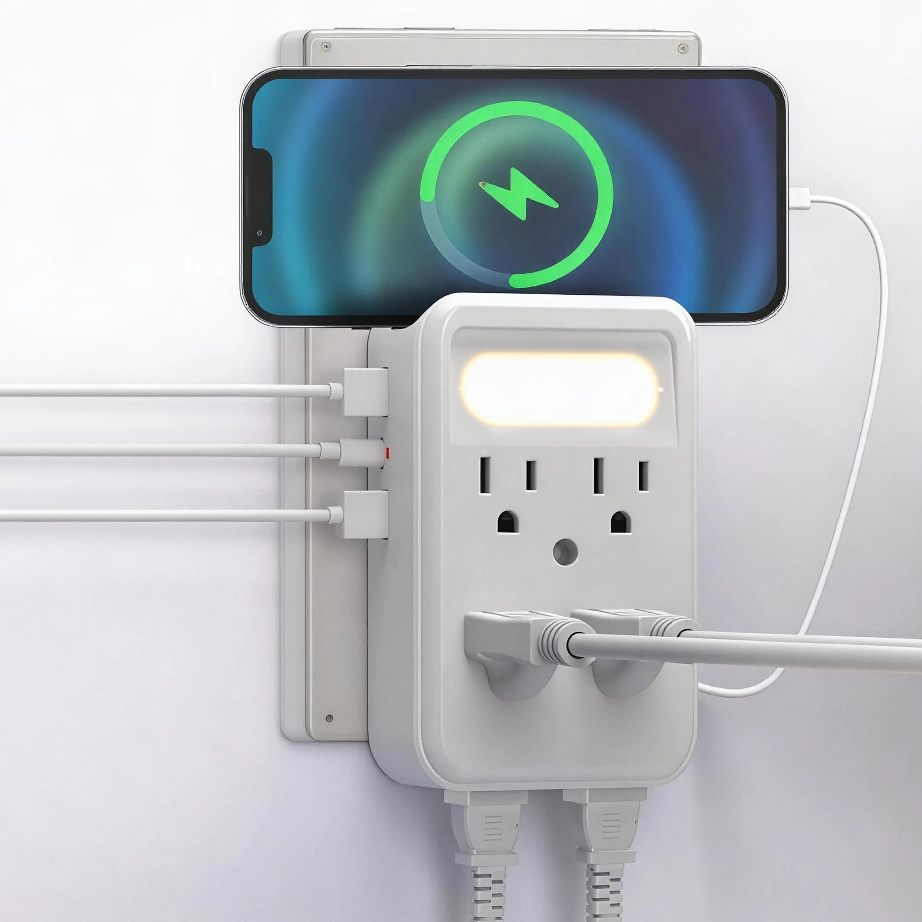 10 Outlet Extender Multi Plug Wall Outlets with 2 USB Charging Ports (1 USB C Outlet), 3 Sided 1680J Surge Protector Power Strip USB Wall Charger,Includes Type-C Cable for Home, Office, Travel, ETL Listed