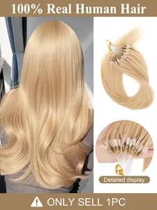 Micro Loop Hair Extensions 50 Strands Micro Beads Hair Extensions, Nano Ring Links Human Hair, 13 Colors, Natural Straight, 12-22 Inch, Adds Volume & Length  30G
