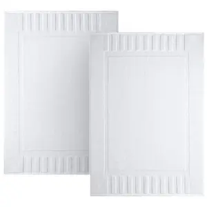 White Classic Luxury Bath Mat Floor Towel Set - Absorbent Cotton Hotel Spa Shower/Bathtub Mats [Not a Bathroom Rug] 22"x34" | 2 Pack | White