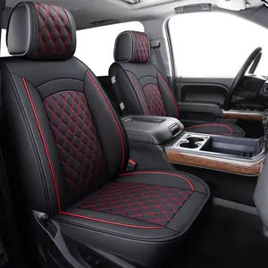 Chevy Chevrolet Silverado Seat cover GMC Sierra Pickup 2007-2026 1500 2500HD 3500HD Trail Boss Z71 Crew Double Extended Cab Waterproof Leather Protector Seat Covers for Truck