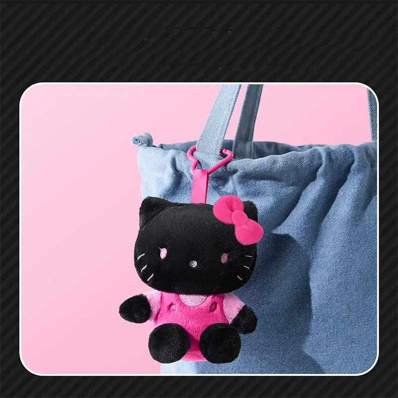 MINISO Denim Blue & Black Kitty Plush Doll Keychain - Cute Collectible Gift  for Fans, Perfect Kawaii