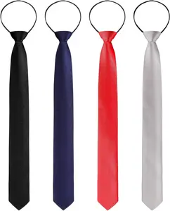 4 Pieces Zipper Ties for Men Adjustable Men's Neckties Zip on Tie for Zipper Skinny Necktie Clip on Slim Tie